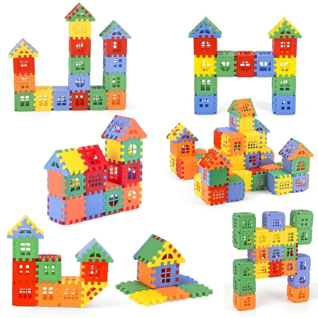 56pcs/set Plastic Square Building Blocks Early Education Digital Five-color Building Blocks DIY Toys For Building A House