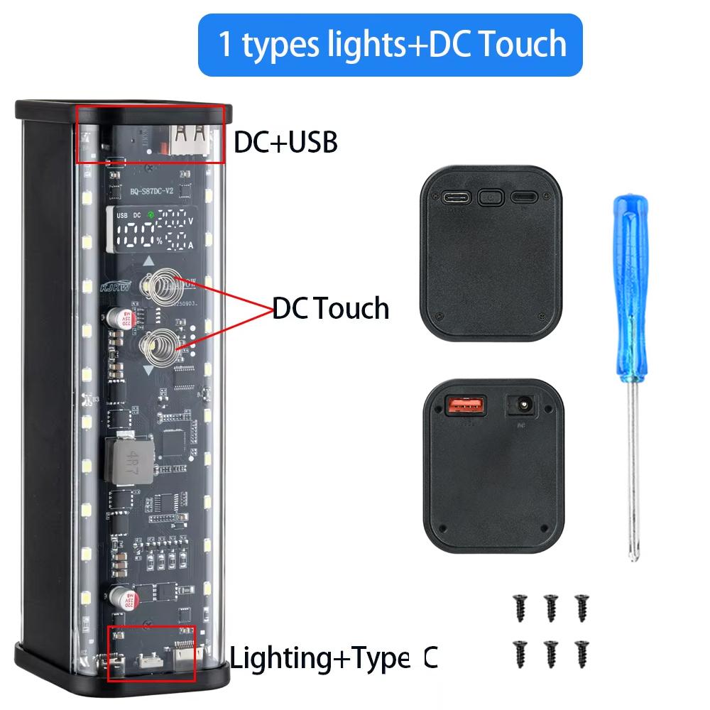 111W PD Fast Charge 11711 Battery Box Transparent Power Bank Case Solder-Free DIY 8-Cell Battery Holder DC Voltage Adjustable