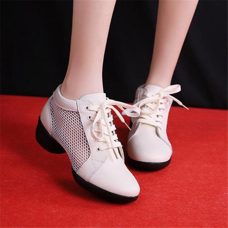 Woman Latin Jazz Ballroom Modern Dance Shoes Soft Sole Breath Genuine Leather Women Dance Shoe High Heels Ladies Dance Sneakers