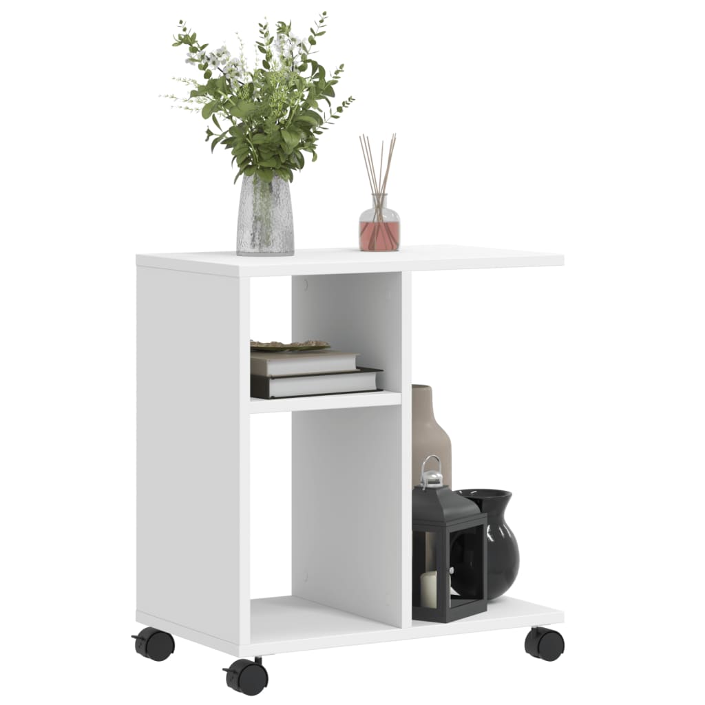 Side Table with Casters White 50 x 30 x 55 cm Particleboard