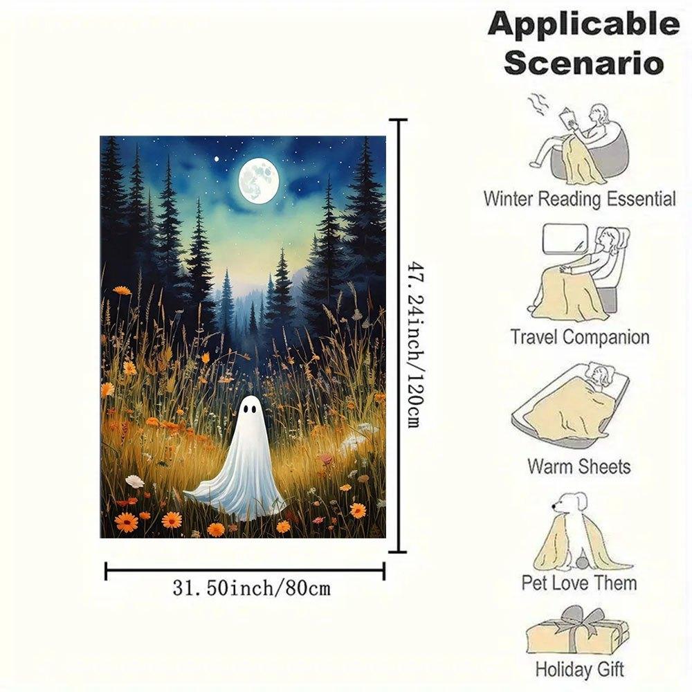 "Spooky Night Ghost Wall Art Print - Halloween Decor"Blanket Flannel Throw Blanket for Sofa, Bed, Travel, Camping, Office, Couch, Chair, And