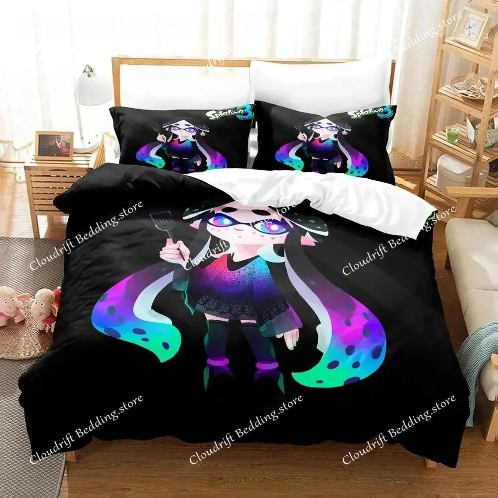 Кавайный Игровой Набор Постельного Белья Splatoon 3 Односпальный Полуторный Двуспальный Queen King Размерный Набор Постельного Белья Для Взрослых Мальчиков Пододеяльник Комплекты