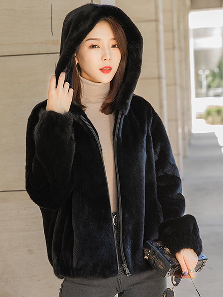 Норковая шуба женская летняя осень и зима новая с капюшоном цельная норковая молодая повседневная шуба из водной норки