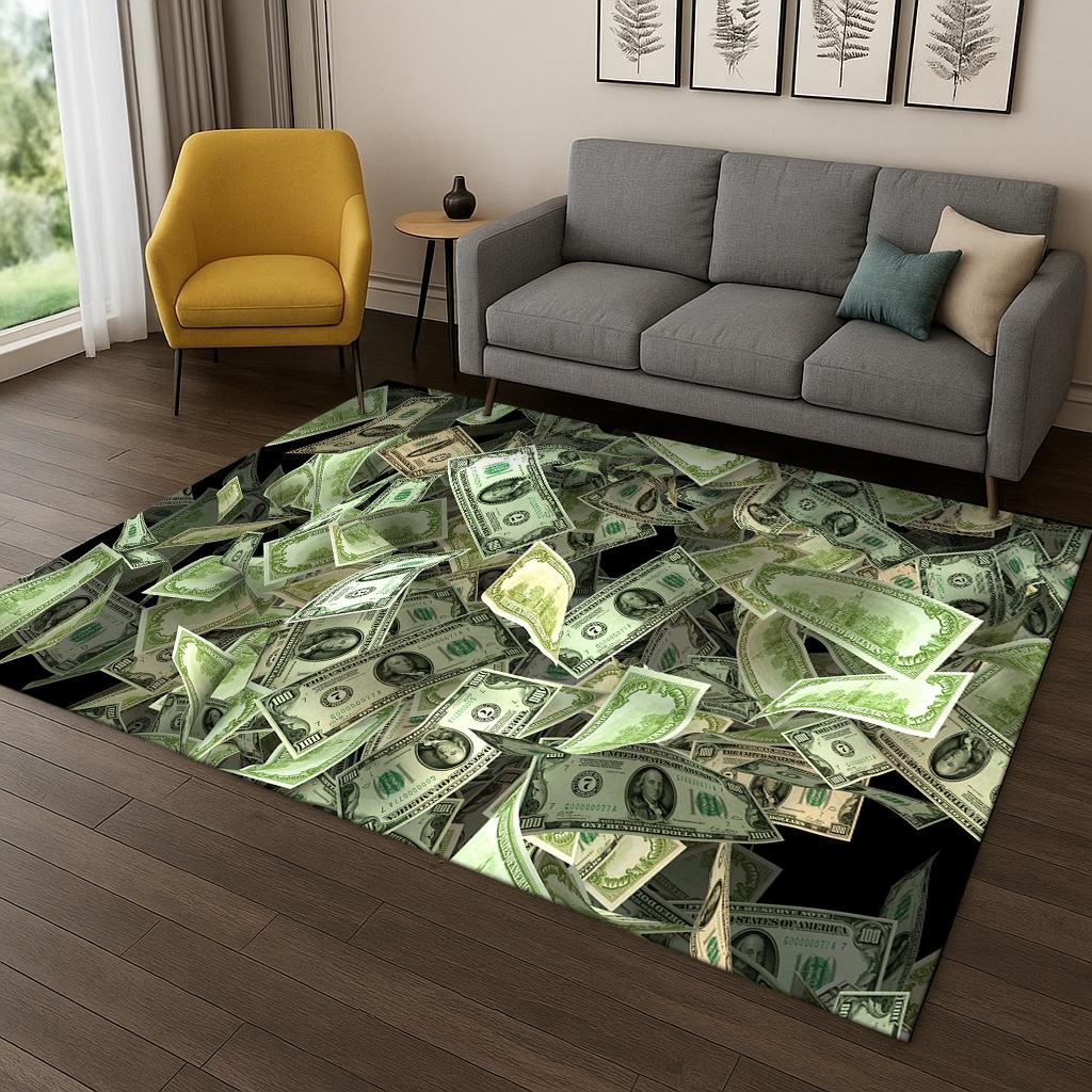 3D Us Dollar Euro Pound Money Illusion Carpet Rug for Living Room Sofa Home Bedroom Kitchen Doormat Decor,Playroom Non-slip Mat