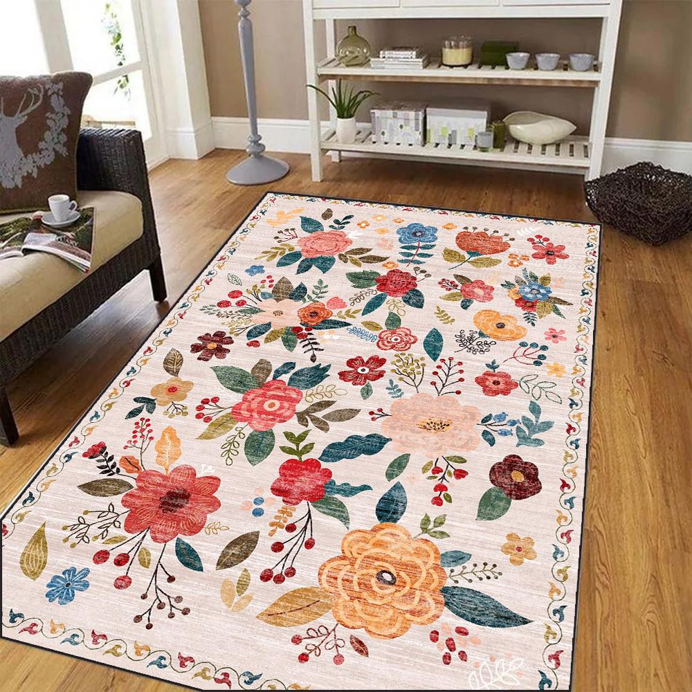 French Elegance Retro Floral Living Room Carpet Machine Washable Non-slip Soft Mat Room Bedside Cloakroom Coffee Table Rugs