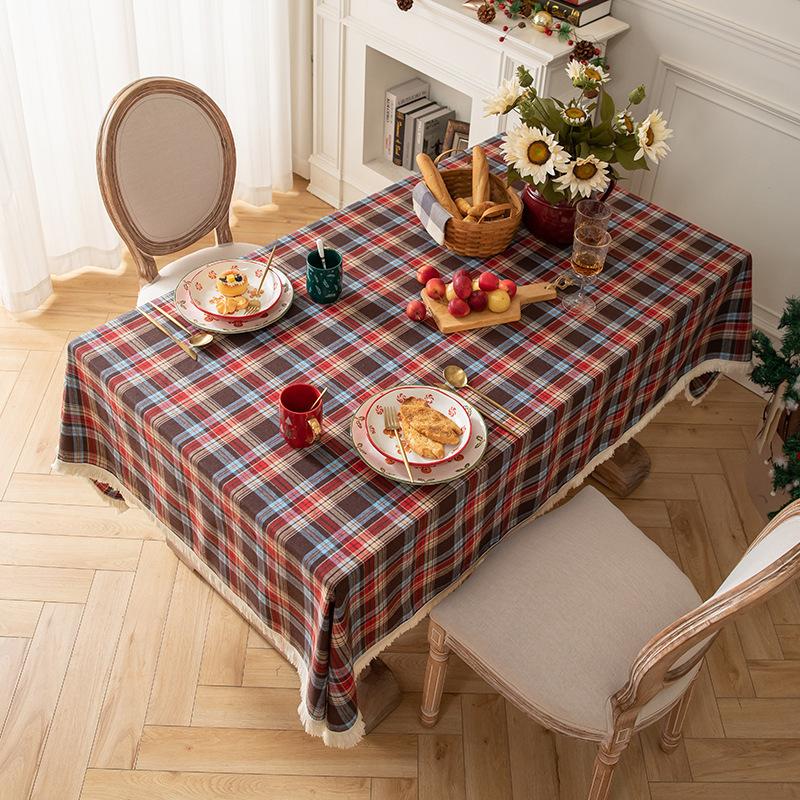 American Retro Plaid Tablecloth Simple Elegant Dining Table Cover Christmas Photo Background Cloth Tea Table Picnic Mat