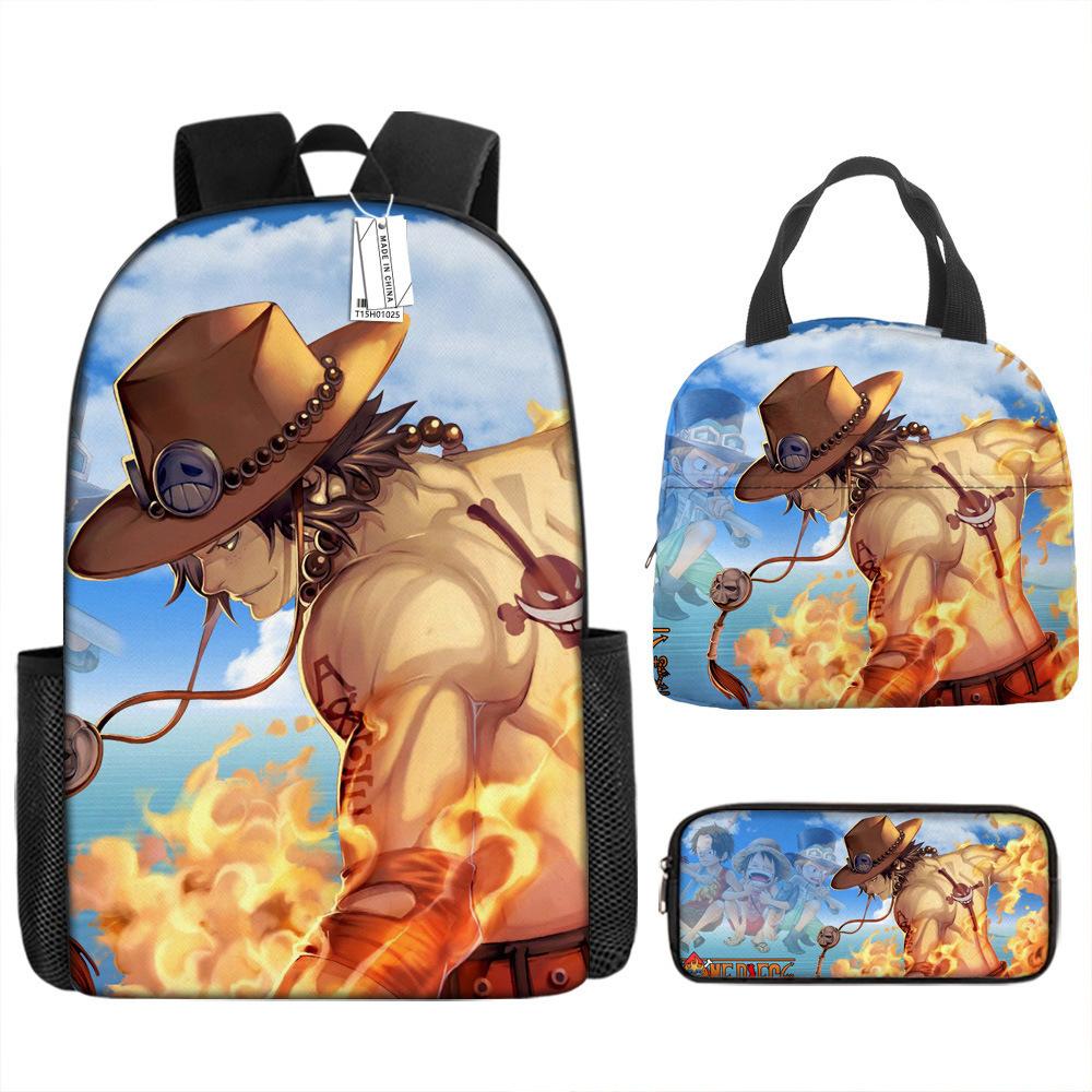 One Piece Luffy Backpack 3-Piece Set Student School Bag Anime Backpack Lunch Box Classic Large Capacity Waterproof