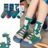 5Pairs  Girl Mid-tube Socks  Autumn Winter New Style Children's Socks Mid-high Long Dinosaur Cartoon Design Boys Girls 1-14Years