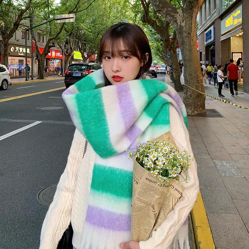 Winter Imitation Cashmere Scarf Korean Fashion Fringed Plaid Scarf Women's Dual-use Lengthened Thick Shawl Scarf