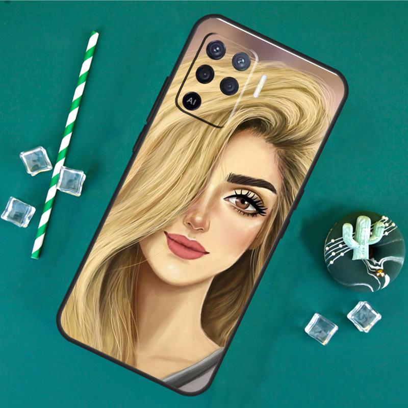 Brunette Blonde Girl Cute Case For Oppo A17 A15 A40 A60 A80 A16 A76 A96 A18 A38 A58 A78 A98 A91 A57 A74 A94 A54S Cover