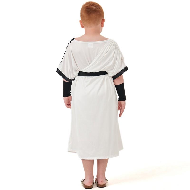 Greek Roman Mythology Warrior Costume Kids Boys Toga Dress Cosplay Outfit Short Sleeve White Performance