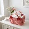 Bow Decor Picnic Bag Plaid Design Storage Basket French Style Fabric Organizer  Daily