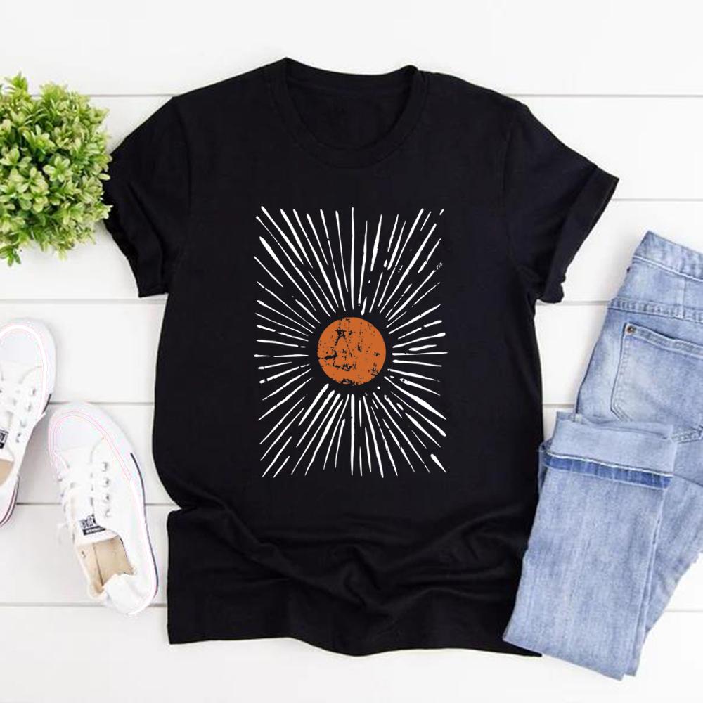 Винтажные футболки Sunburst Бохо-рубашка Футболка с графическим принтом Sunshine Унисекс Женская футболка с коротким рукавом и круглым вырезом Ретроэстетичная одежда