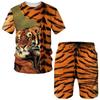 Summer Trend Tiger Print Men's T-shirt Sets Casual Round Neck T-Shirt Shorts 2 Piece Set Fashion Man Pullover Clothes Streetwear