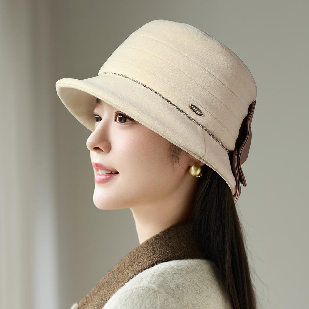 Autumn and winter elegant thickened polished cotton basin hat women's big head circumference outdoor windproof face small warm fisherman hat