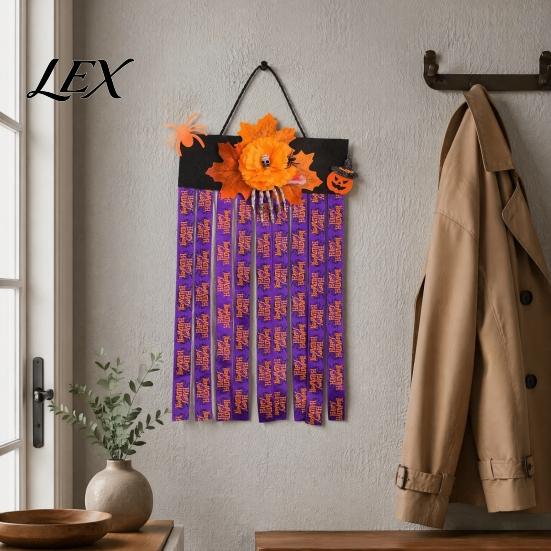 Spooky Spider Flower Window Ornament Halloween Rag Flag Banner, Pumpkin Maple Leaf Ribbon Hanging Orange Purple Fluorescent Green Party Supplies