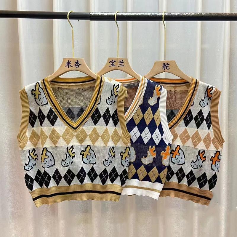 V-neck Knitted Vest for Autumn Sleeveless Outerwear with Camisole Vest Versatile Vest