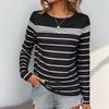 Women Autumn Tops Thick and Thin Lines Print Causal Long Sleeve T-shirt Top Blouse