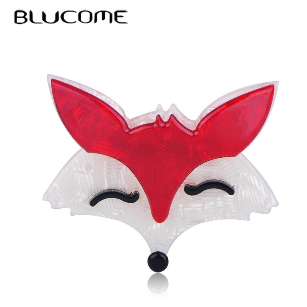 Lovely Red Fox Shape Brooches Striated Acrylic Jewelry For Children Girls Scarf Hat Bag Corsage Pin New Year Gift