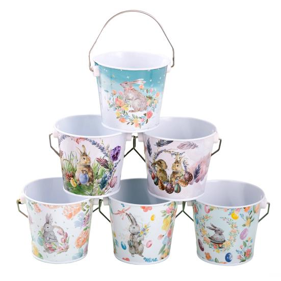 1/2/3/4/5/6 шт. Веселый Пасхальный Кролик Металлическое Ведро с Ручкой Большая Вместимость Пасхальный Кролик Декоративное Ведро для Хранения Конфет и Подарков Принадлежности для Вечеринки