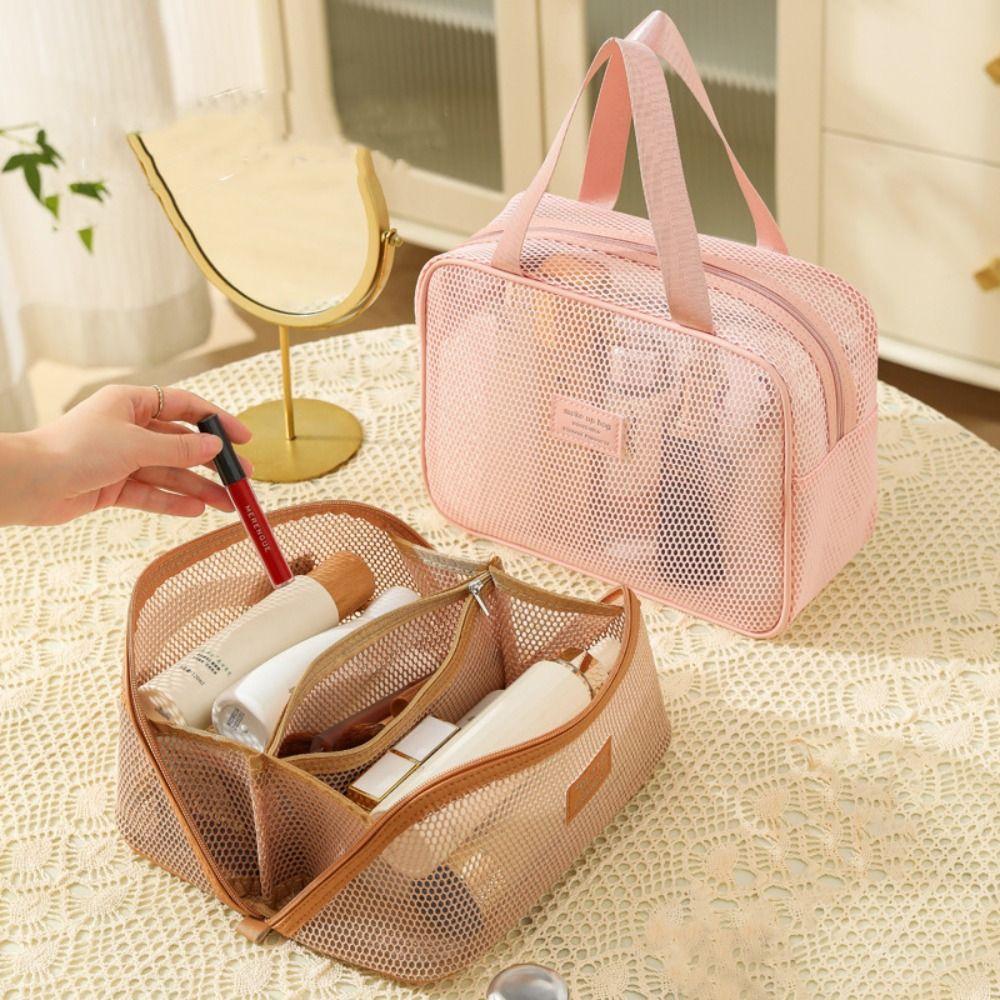 Large Capacity Transparent Mesh Cosmetic Bag Square Storage Toiletry Bag Cosmetic Cases Ladies