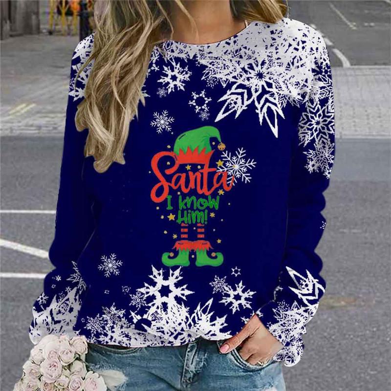 Cartoon Style Christmas Snowflakes Women Cute T-Shirts 6XL Plus Size Long Sleeve 3d Printed Christmas Casual Ladies Tops