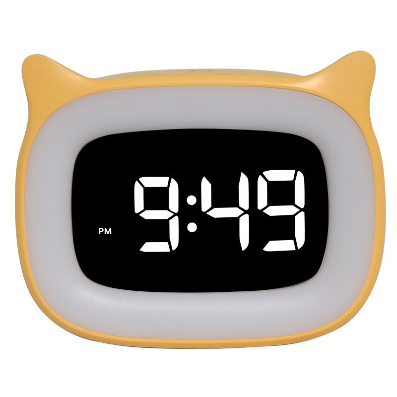 Kids Alarm Clock LED Cartoon Cat Ear Digital Clock Student Bedside with Night Light & 18 Ringtones
