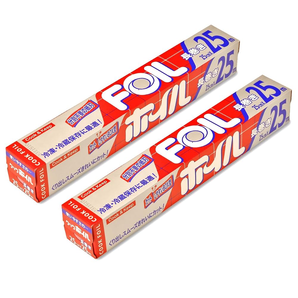 MA PACKAGING Aluminum Foil Silver 25cm x 25m 2-Pack, No Separation Needed, Made in Japan