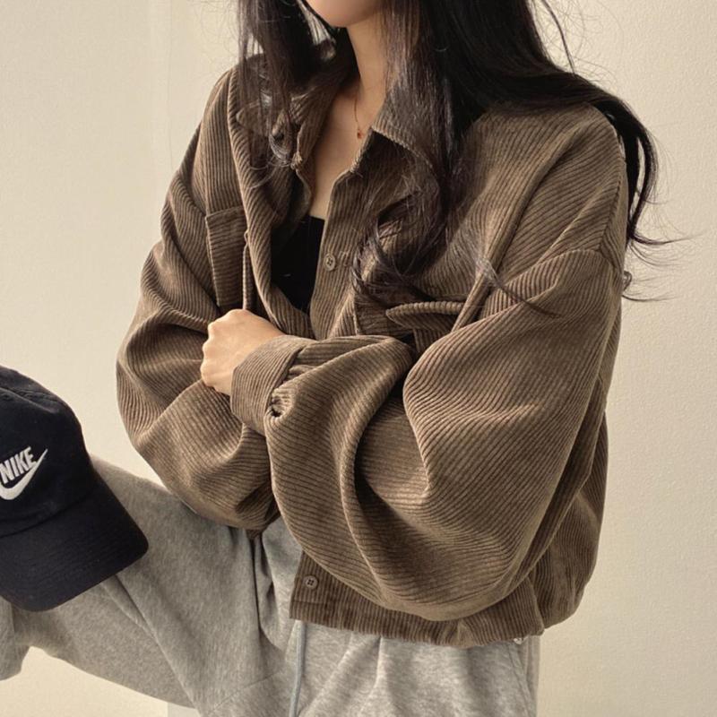 Женская рубашка с длинным рукавом в стиле ретро, ​​вельветовые утолщенные топы с воротником-поло, однотонная куртка