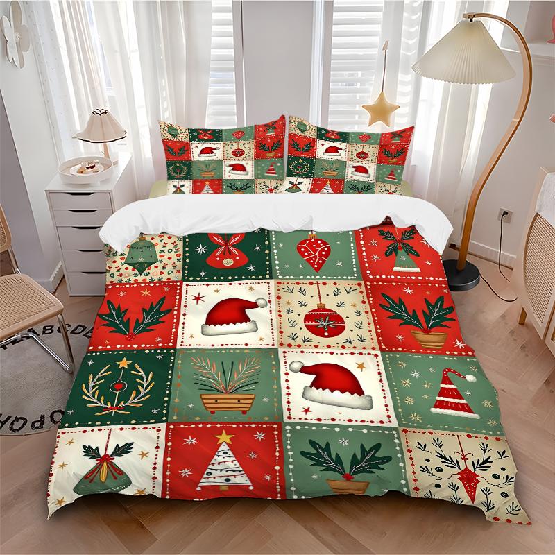 3Pcs Christmas Holiday Patchwork Bedding Set Quilt Cover Pillowcase Home Christmas Halloween Gift 1 Duvet Cover 2 Pillowcase S159