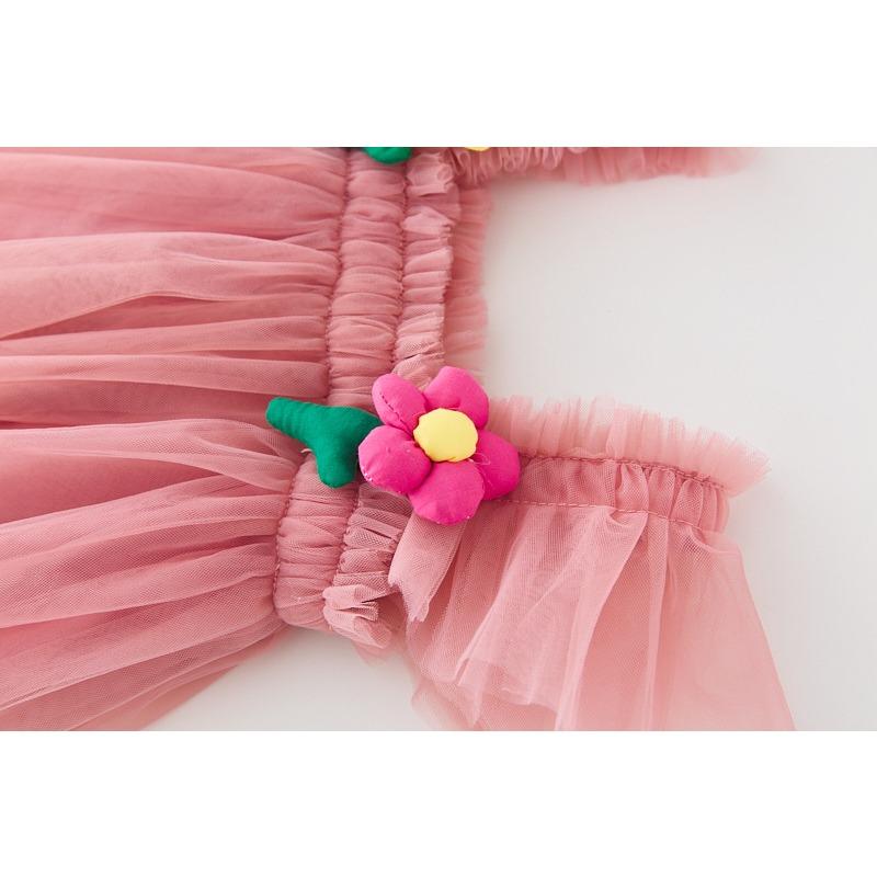 Новое детское платье с объемными цветочными рукавами, платье с летящими рукавами, детское сетчатое платье с лохматым узором, платье-комбинация для девочек