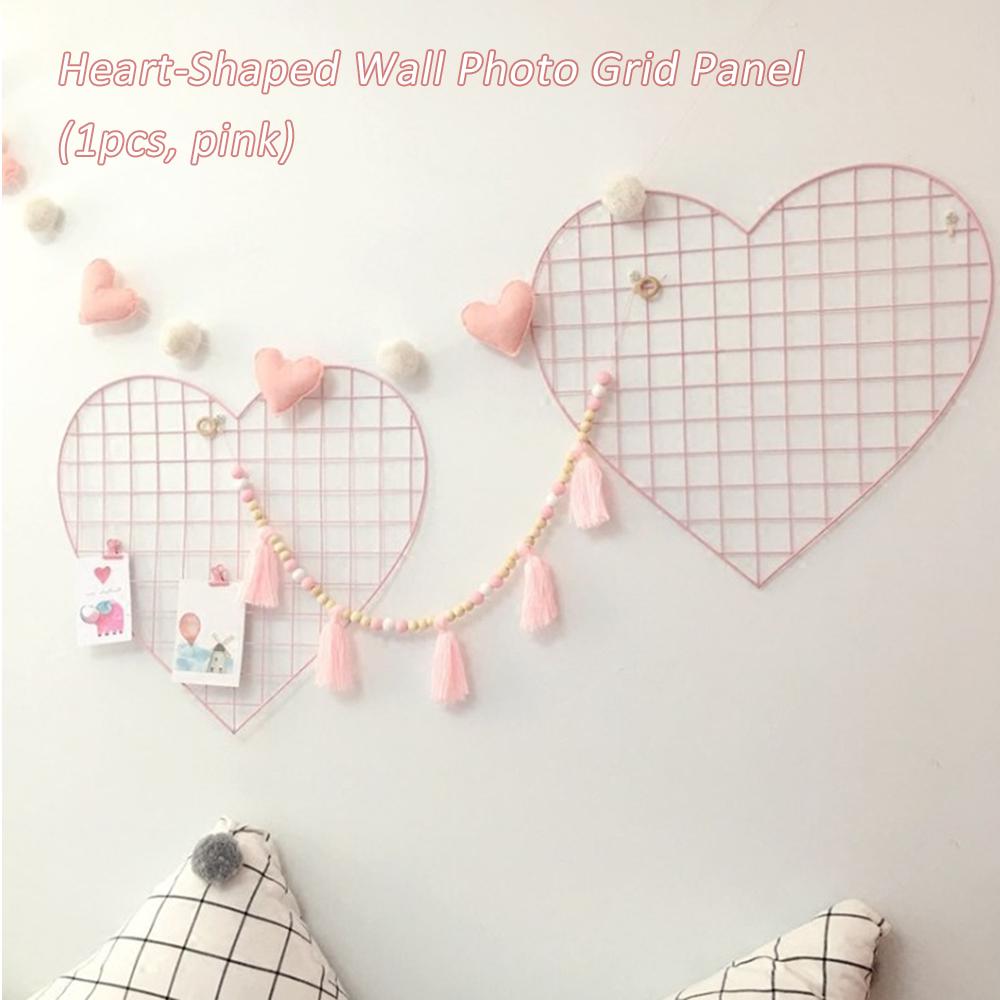 Decorative Iron Wall Photo Grid Panel Multifunctional Heart Shaped Rack Clip Painted Wire Photograph Picture Hanging Display Organizer
