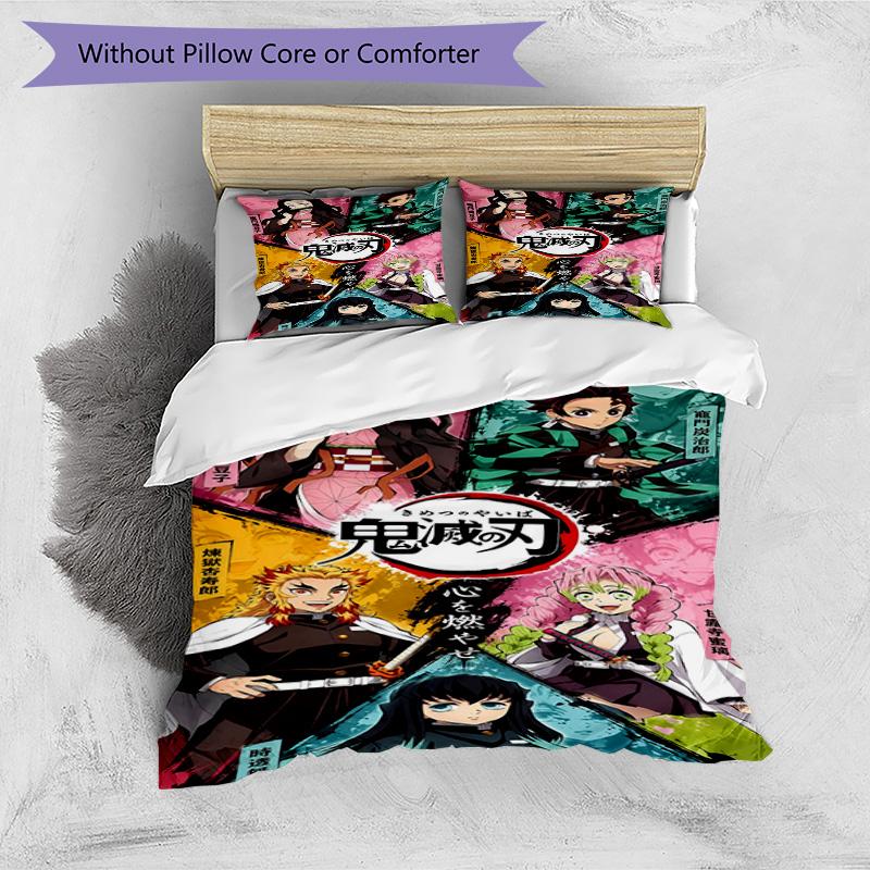 3pcs Duvet Cover Set (1*Duvet Cover + 2*Pillowcase, Without Core), Demon Slayer Print Bedding Set, Bedroom Decor, All‑Season, Birthday Gift