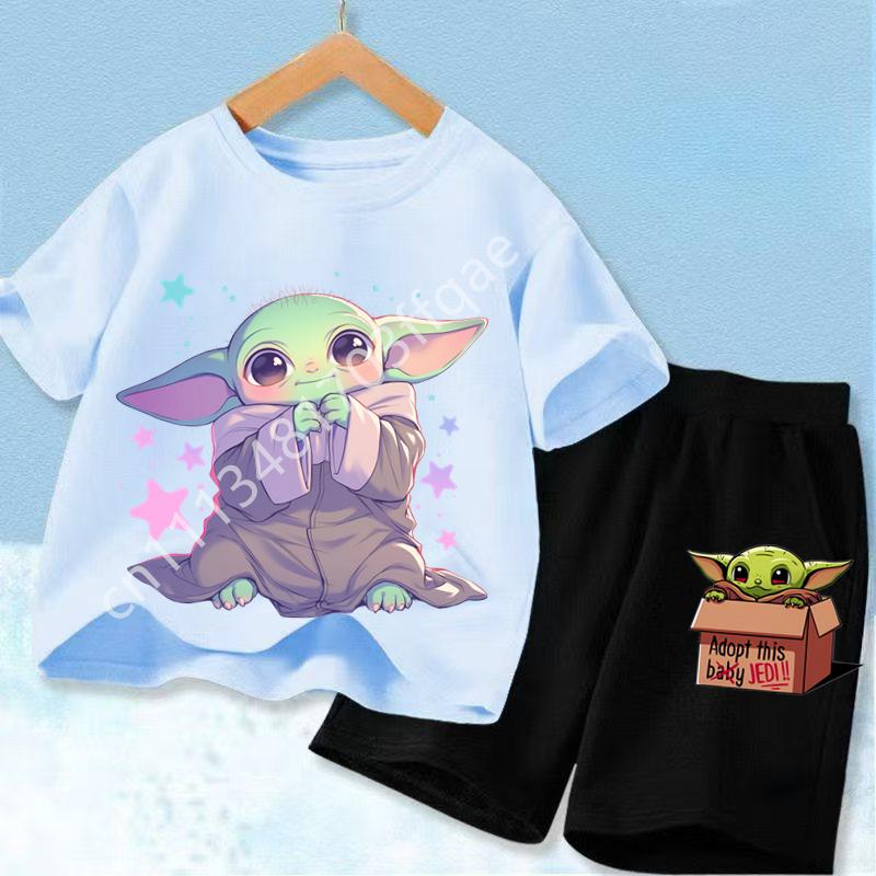 New Star Wars Yoda Baby Yoda Print Kids T Shirt Set Casual Short Sleeve Tee Boys Girls Toddler 2026 Summer Top