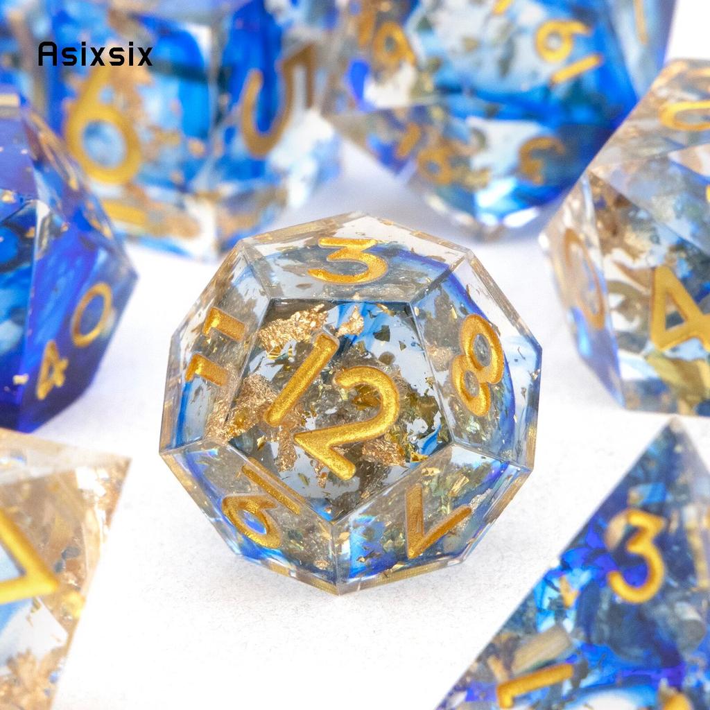 7 шт. синий золотой номер с острыми краями, смоляные кубики, многогранные кубики, подходящие для ролевых ролевых игр, настольная игра