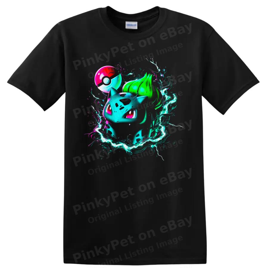 Bulbasaur Neon Electric Graphic T Shirt w/ Energy Orb Art Design Fantasy Tee