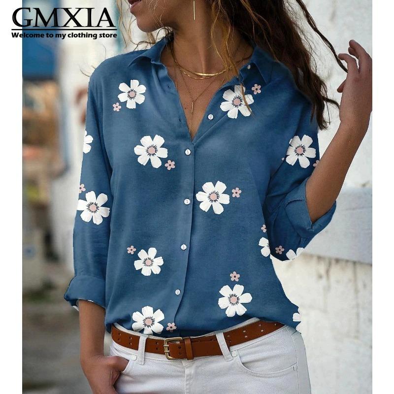 GMXIA 38 цветов Женская мода Повседневные Блузки и рубашки с длинным рукавом и воротником ПОЛО