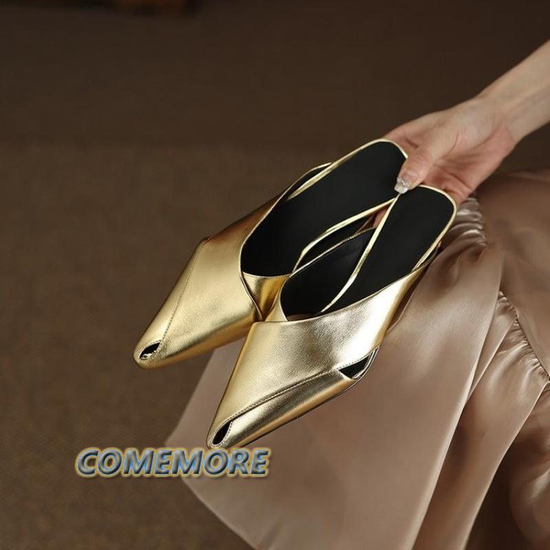 Модные полутапочки Baotou, женские, летние, на открытом воздухе, с острыми каблуками, ленивые, серебристые/золотые, сандалии на шпильках, роскошные, дизайнерские, женские