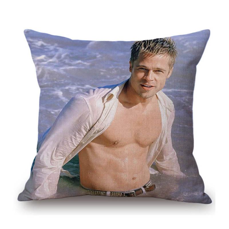 Sexy Handsome Super Star Brad Pitt Muscle Man Fans Gift Cotton Linen Sofa Throw Pillow Case Home Decoration Art Cushion Cover