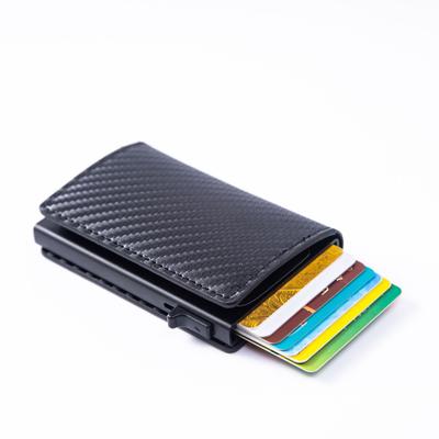 Кошелек-холдер для кредитных карт из углеродного волокна для мужчин, RFID, умный, металлический, тонкий, минималистичный, с выдвижным механизмом, маленький черный кошелек, металлический кошелек