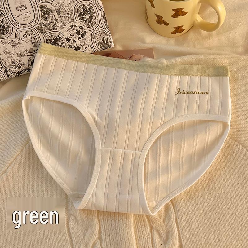 7A Antibacterial Cotton Mid-Waist Women's Briefs - Sweet Japanese Korean Style, Skin-Friendly, Color Block Design