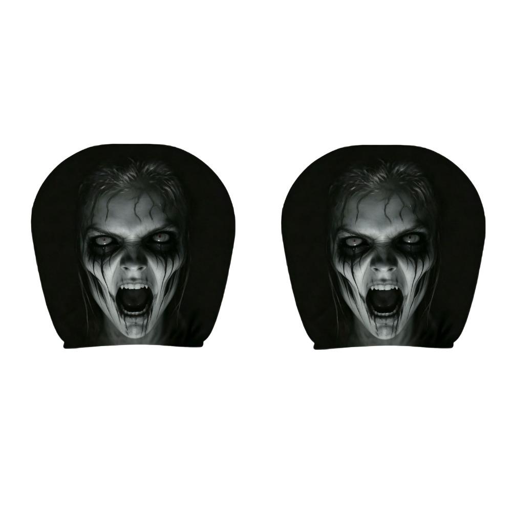 2PCS Full Coverage Ghost Car Pillowcase Stain-Proof Seat Headrest Protectors Family Road Trips
