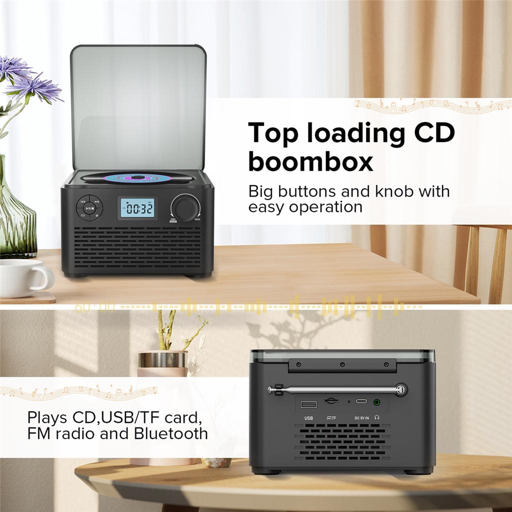 Портативный CD-плеер со встроенными динамиками и Bluetooth, маленький перезаряжаемый CD-плеер с USB, MP3 и FM-радио