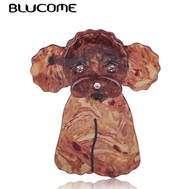 Blucome Lovely Brown Toy Poodle Dog Shape Brooch Animal Pattern Acrylic Corsage Pins