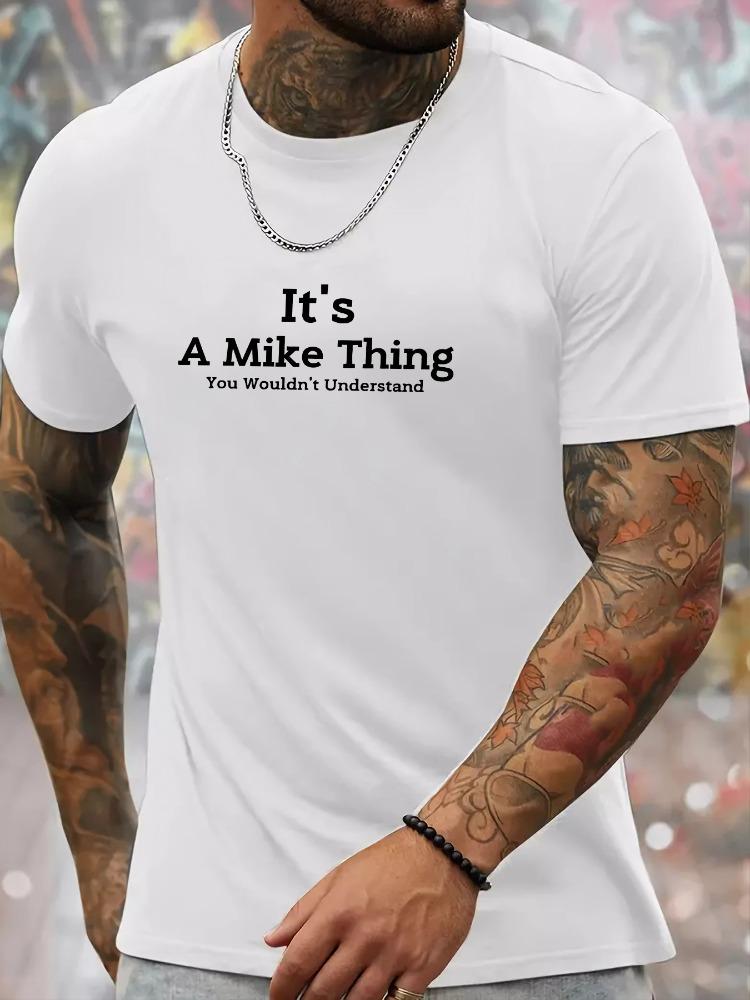 Unisexs Navy Blue Cotton Tee It S A Mike Thing Name Text Slogan Crew Neck Short Sleeve Oversized Casual Male Daily Street Top