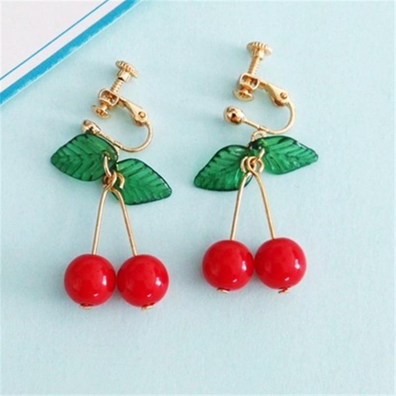 Red Cherry Earrings Eardrop Sweet Fruit Fresh Cherry Eardrop Female Youth Beautiful Girl Earrings
