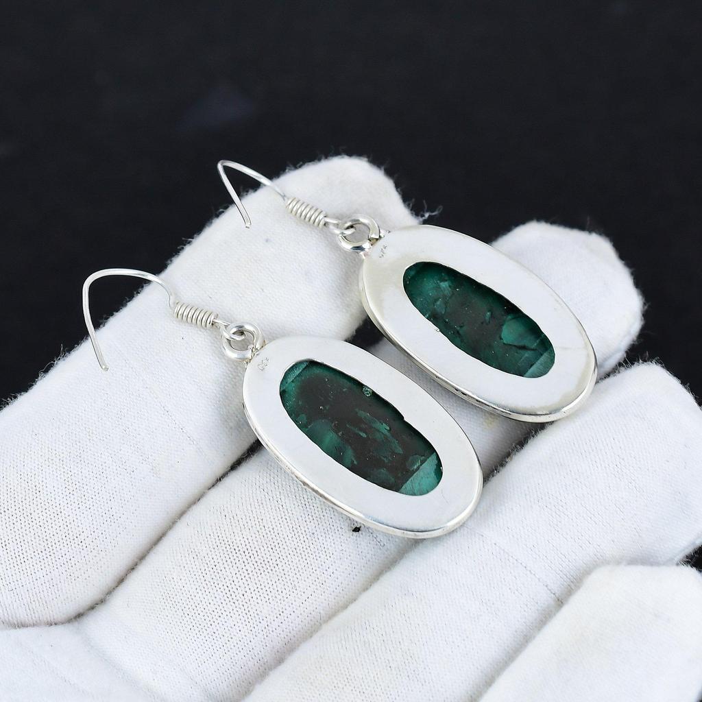 Серьги из натурального малахита, старинные серьги из стерлингового серебра 925 пробы, серьги-подвески из серебра в стиле бохо, подарки на день рождения, подарки для нее