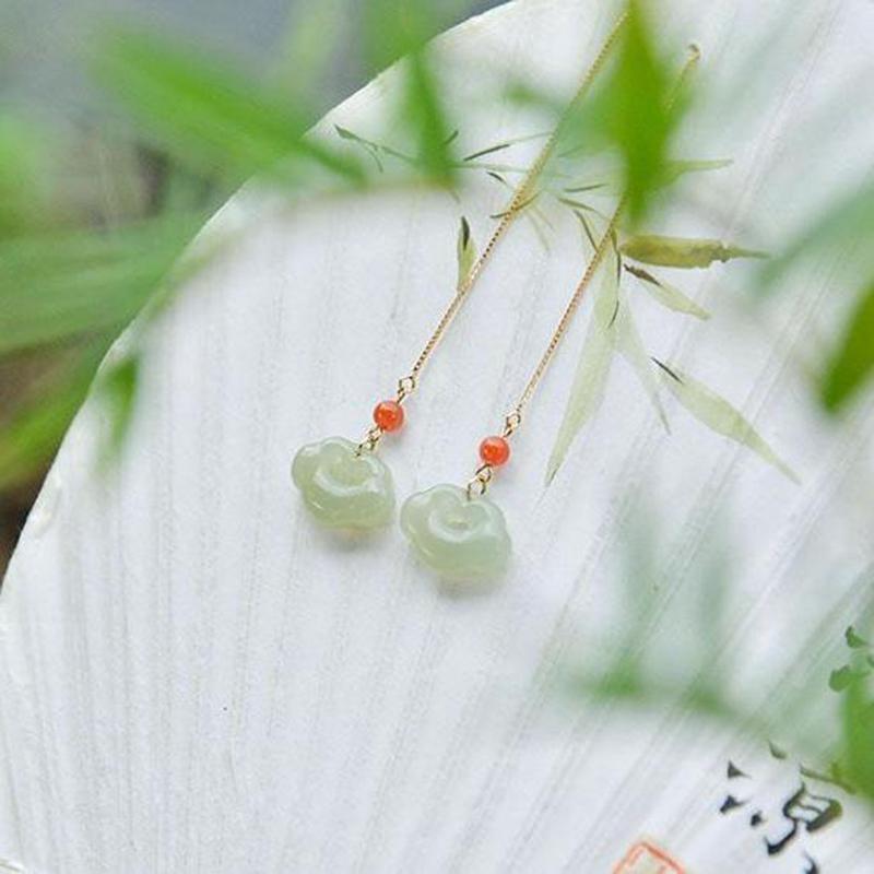 Новый дизайн, инкрустированный натуральной яшмой Хотан, длинные серьги, классические шармы, дворцовый стиль, женские украшения, свадебные аксессуары