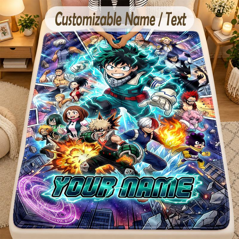 Flannel BlanketMy Hero Academia Custom Name Text Personalized Soft Warm Throw Blanket Home Decor Gift