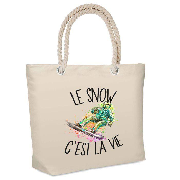 Sac de plage - PLANETEE - isotherme de plage "Snow C'est la vie" - Coton - Grande contenance - Impression France